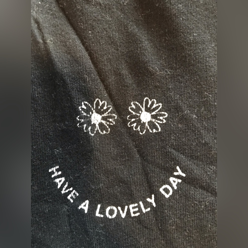 H&M Black Short Sleeve Tee with White Floral Print